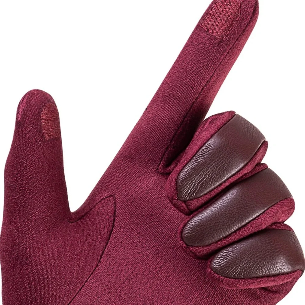 Leather Gloves, Touchscreen Texting Warm Cashmere Lining Windproof Suede Driving